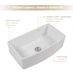 Logmey 33"  x 19"  Single Basin Farmhouse Apron Kitchen Sink White Ceramic