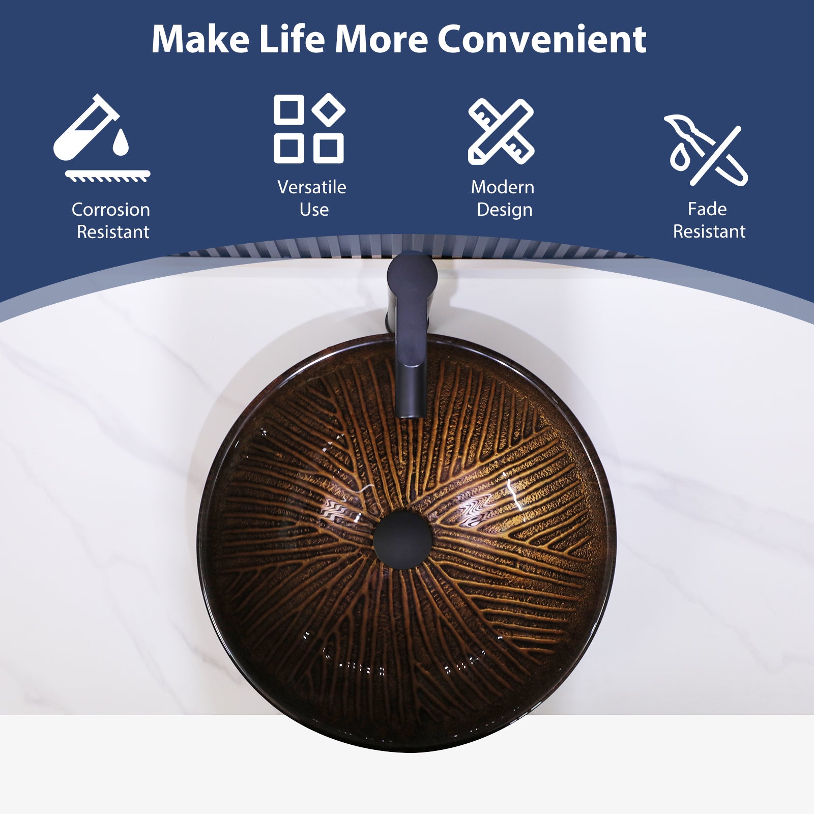 Logmey 16.5" Round Glass Vessel Bathroom Sink - Oil Rubbed Bronze