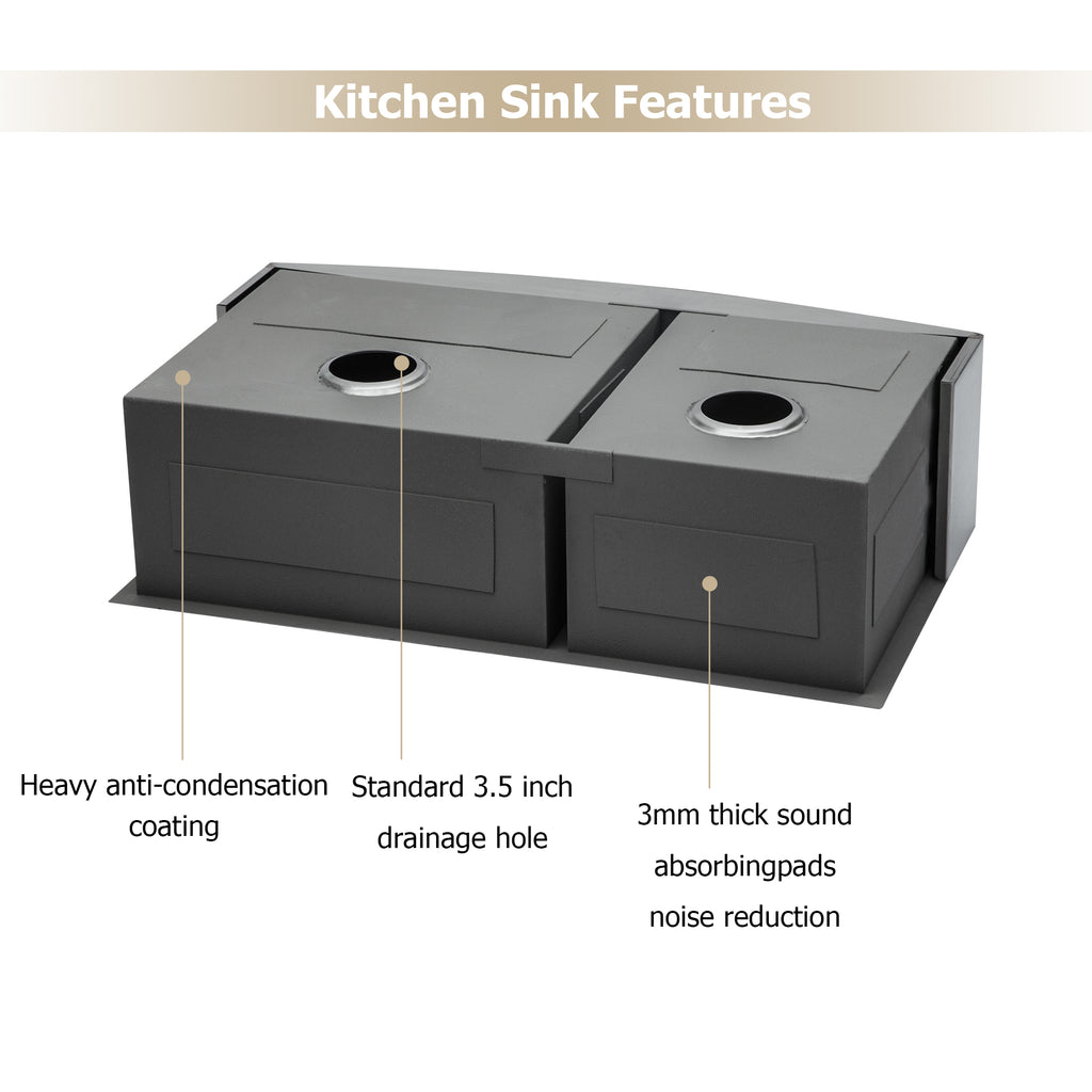 Logmey 36''x 20'' Apron Front Farmhouse Double Bowl Kitchen Sink