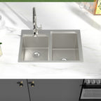Logmey 30x20 Heavy Duty 16G T304 Stainless Steel Drop-In Double Bowl Sink Combo