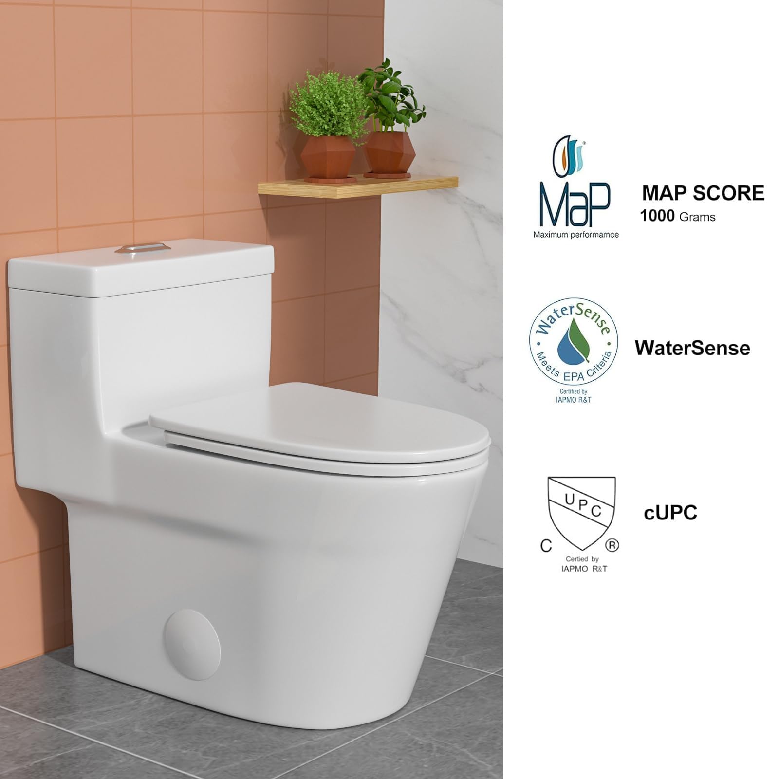 Logmey Elongated One Piece Toilet - White Rotary Dual Flush