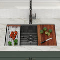Logmey 33'' Workstation Kitchen Sink - Undermount Single Bowl - Black NANO-PVD Stainless Steel