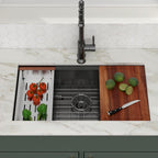 Logmey 33'' Workstation Kitchen Sink - Undermount Single Bowl - Black NANO-PVD Stainless Steel