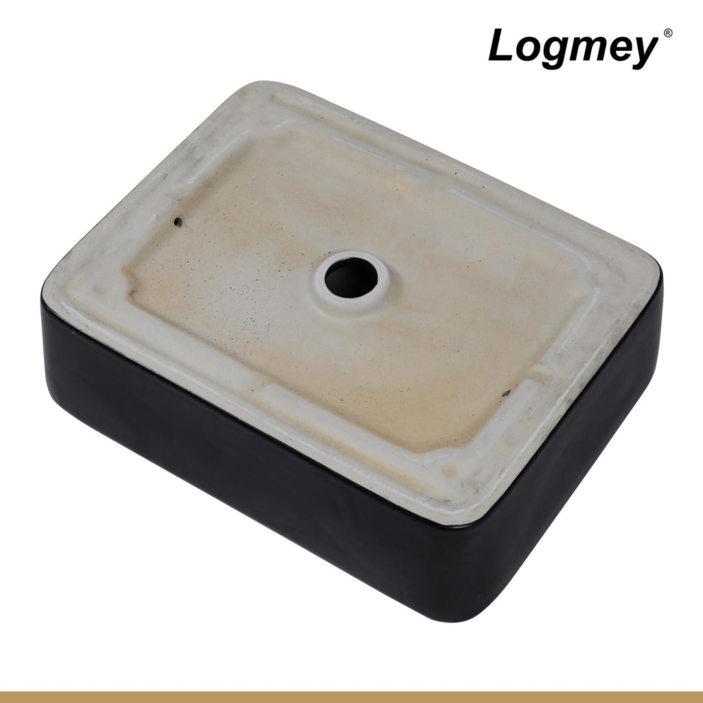 Logmey 19''x15'' Bathroom Sink - Above Counter Vessel Single Bowl - Black Porcelain Ceramic