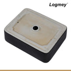 Logmey 19''x15'' Bathroom Sink - Above Counter Vessel Single Bowl - Black Porcelain Ceramic