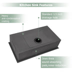 Logmey 30'' Kitchen Sink - Undermount Single Bowl - Gunmetal Black Stainless Steel