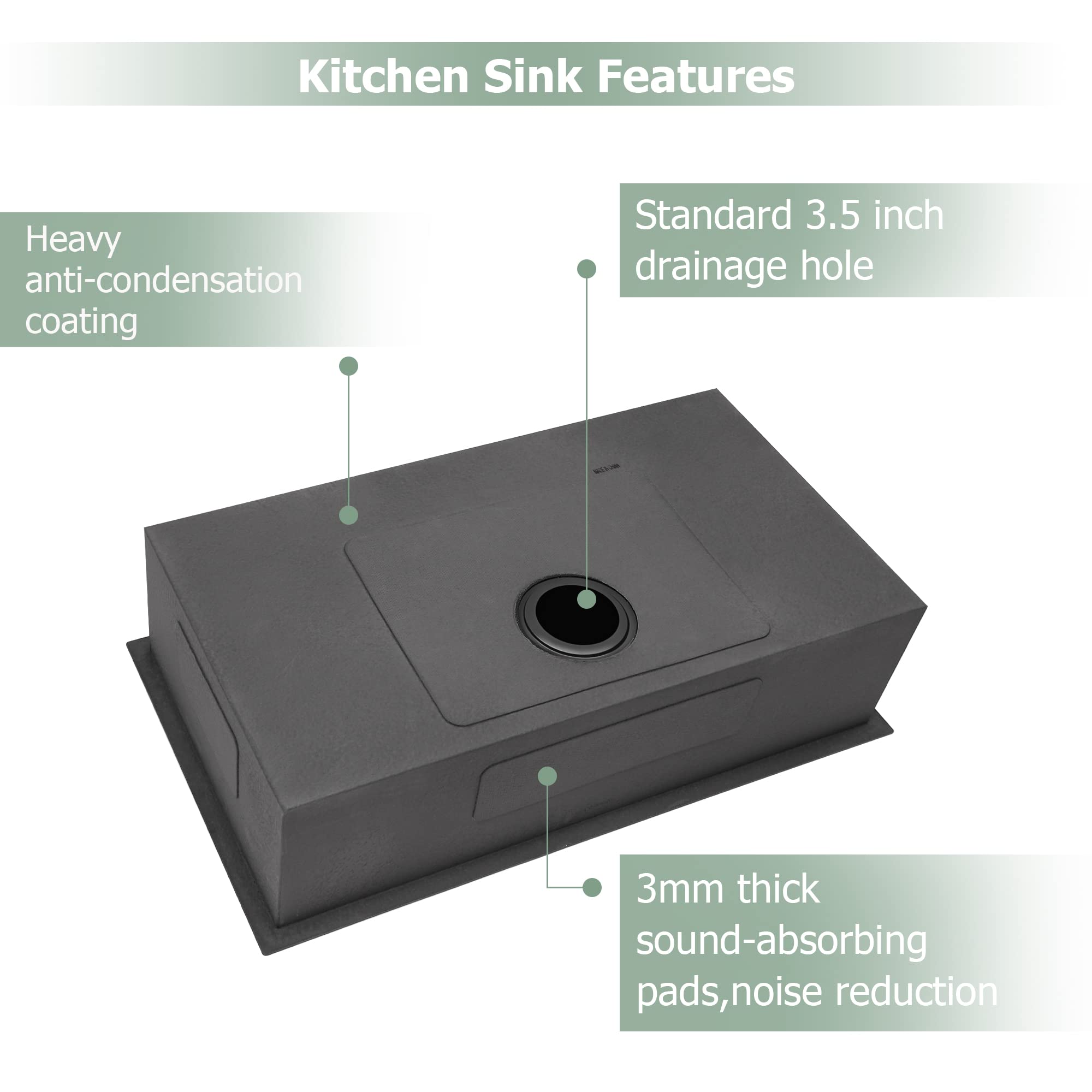 Logmey 30'' Kitchen Sink - Undermount Single Bowl - Gunmetal Black Stainless Steel