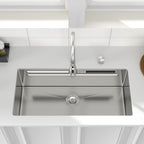 Logmey 33'' Waterfall Kitchen Sink - Undermount Single Bowl with Pull-out Faucet & Control Knob - Silver Stainless Steel