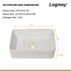 Logmey 19''x15'' Bathroom Sink - Rectangular Above Counter Vessel Single Bowl - White Porcelain Ceramic