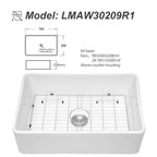 Logmey 30'' Farmhouse Sink - Apron Front Single Bowl - White Fireclay Ceramic