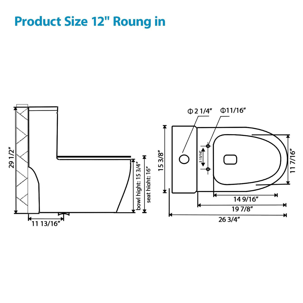 Logmey Elongated One Piece Toilet - White Siphonic Dual Flush