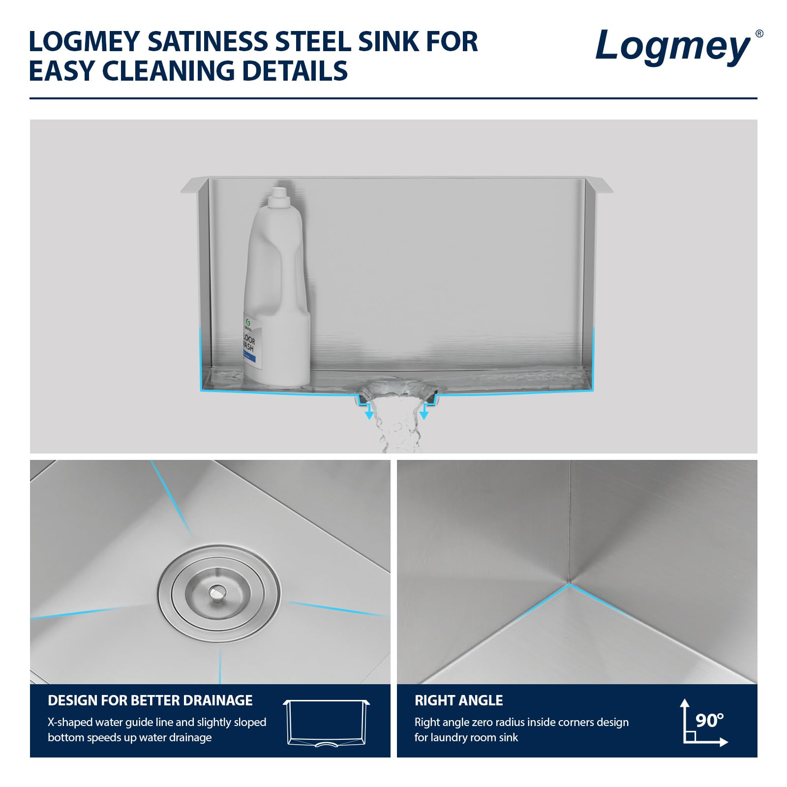 Logmey 24'' Laundry Utility Sink - Undermount Deep Single Bowl - Silver Stainless Steel