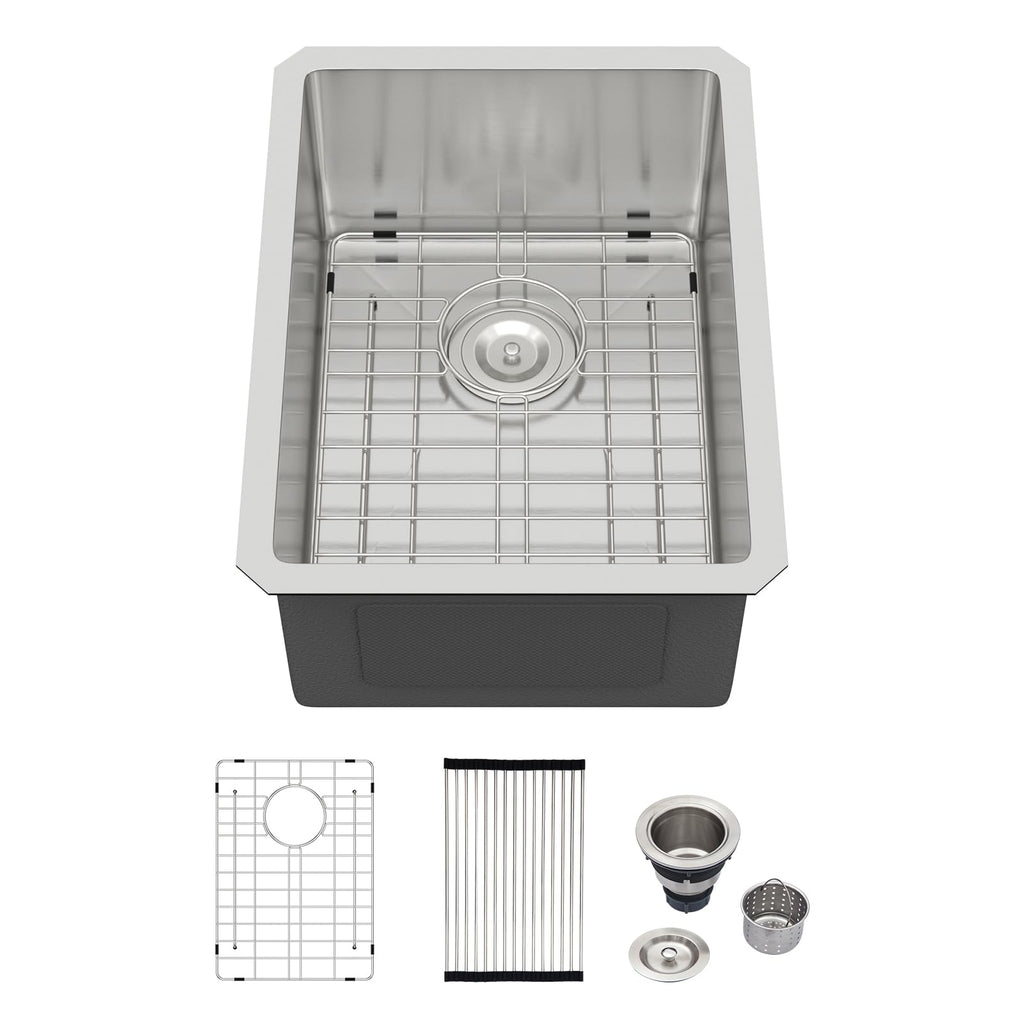Logmey 15x20 Inch Undermount Single Bowl Stainless Steel Bar Sink
