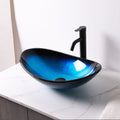 Logmey 21'' Bathroom Vessel Sink - Oval Countertop Single Bowl with Drain - Blue Tempered Glass