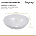 Logmey 16''x13'' Bathroom Sink - Above Counter Rectangular Vessel Single Bowl - White Porcelain Ceramic