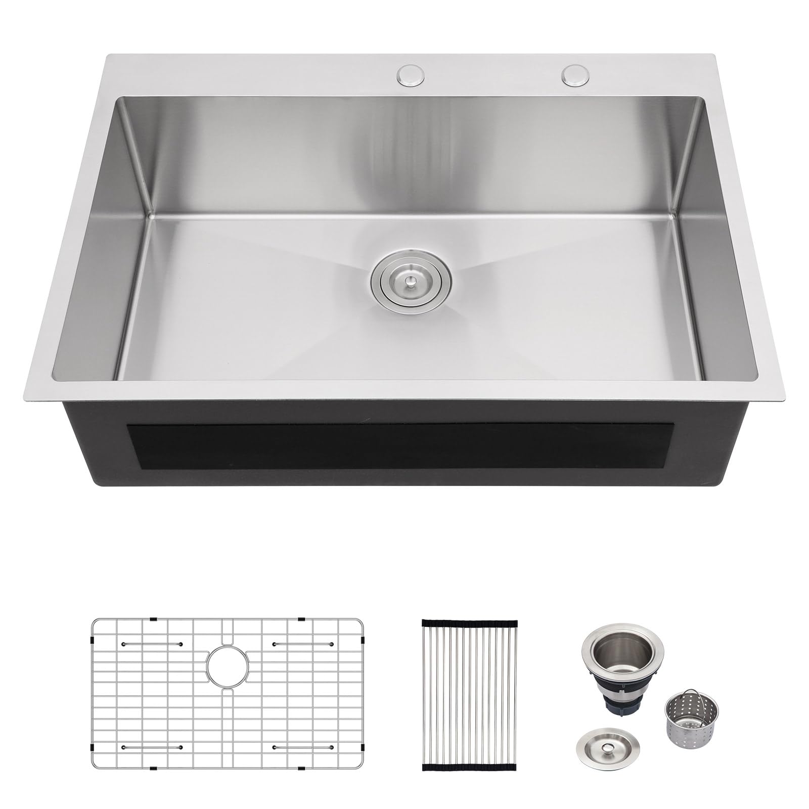 Logmey 33'' Kitchen Sink - Drop-In Topmount Single Bowl - Silver Stainless Steel