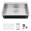 33x22 Drop in Kitchen Sink Handmade 16 Gauge Stain