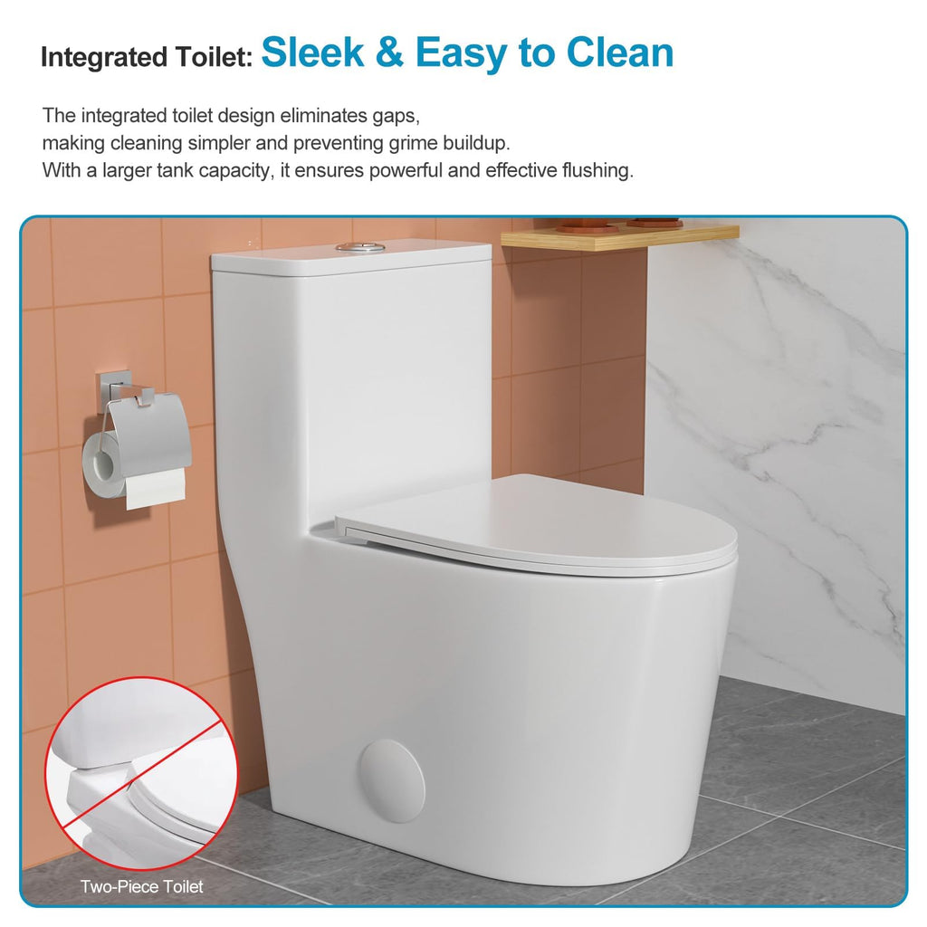 Logmey Elongated One Piece Toilet - White Siphonic Dual Flush