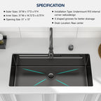 Logmey 33'' Double Step Waterfall Workstation Sink - Undermount Single Bowl with Faucet - Gunmetal Black NANO-PVD Stainless Steel