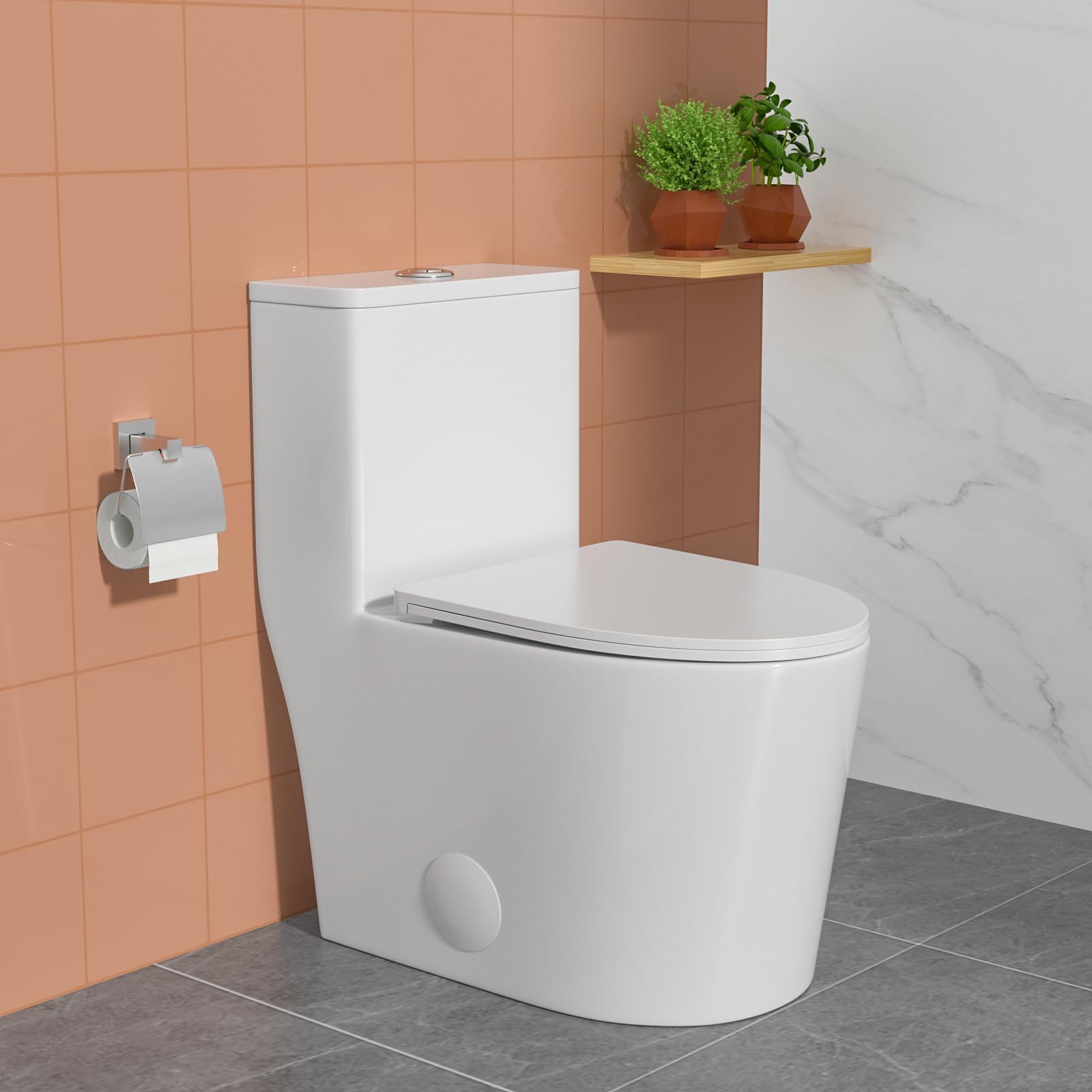 Logmey Elongated One Piece Toilet with Comfort Cha