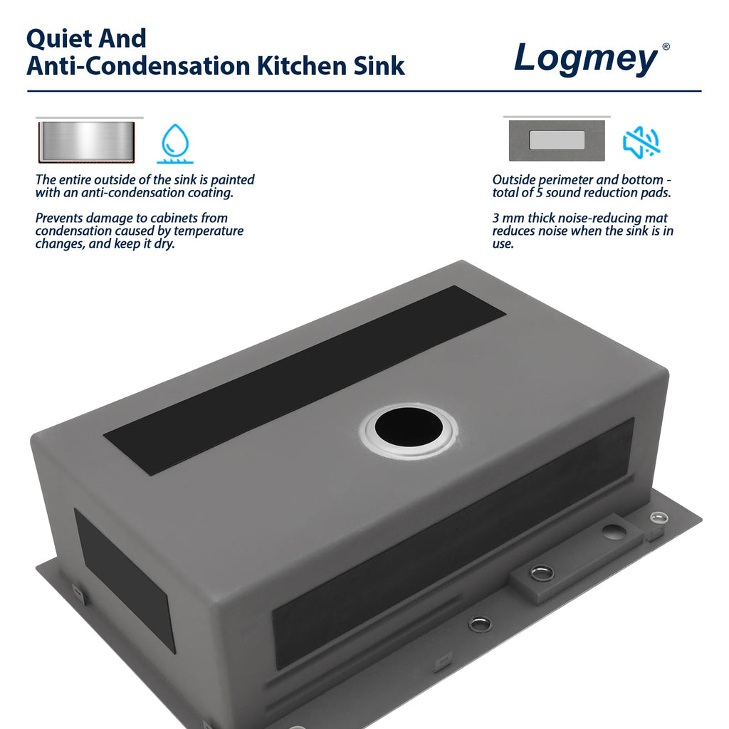 Logmey 33'' Waterfall Workstation Sink - Drop-In Single Bowl with Faucet & Cup Washer - Silver Stainless Steel
