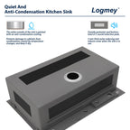 Logmey 33'' Waterfall Workstation Sink - Drop-In Single Bowl with Faucet & Cup Washer - Silver Stainless Steel