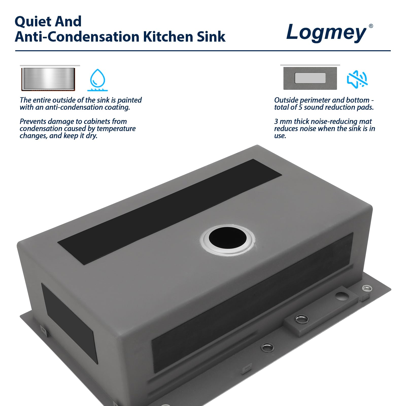 Logmey 33'' Waterfall Workstation Sink - Drop-In Single Bowl with Faucet & Cup Washer - Silver Stainless Steel