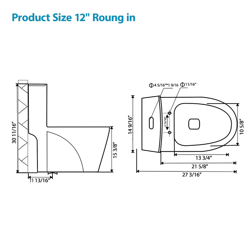 Logmey Elongated One Piece Toilet - White Quiet Siphonic Dual Flush