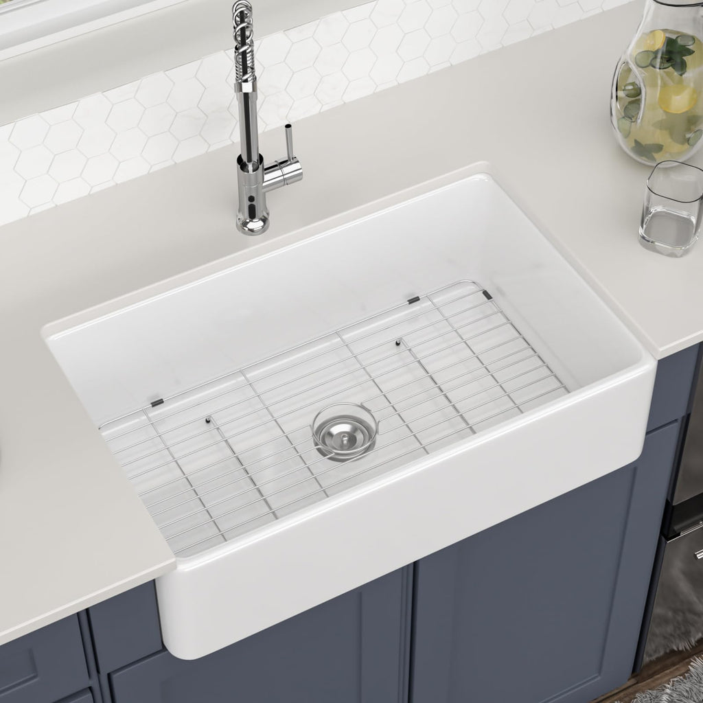 Logmey 33''x20'' Farmhouse Sink - Apron Front Single Bowl - White Fireclay Ceramic