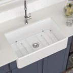 Logmey 33''x20'' Farmhouse Sink - Apron Front Single Bowl - White Fireclay Ceramic