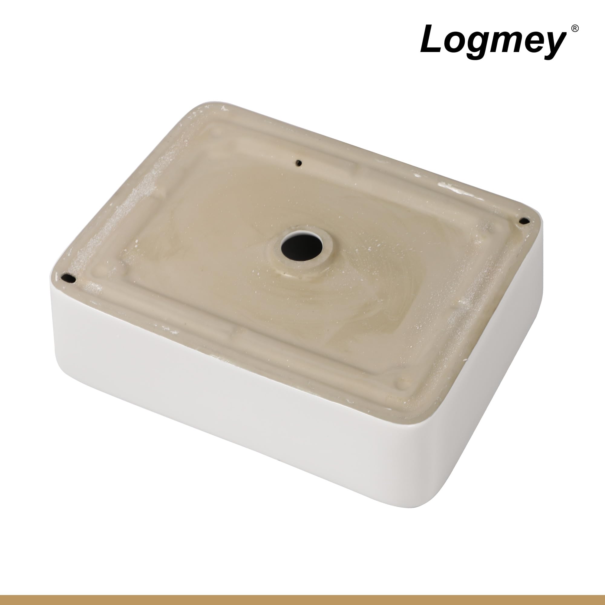 Logmey 19''x15'' Bathroom Sink - Rectangular Above Counter Vessel Single Bowl - White Porcelain Ceramic