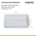 Logmey 24''x14'' Bathroom Sink - Rectangular Above Counter Vessel Single Bowl - White Porcelain Ceramic