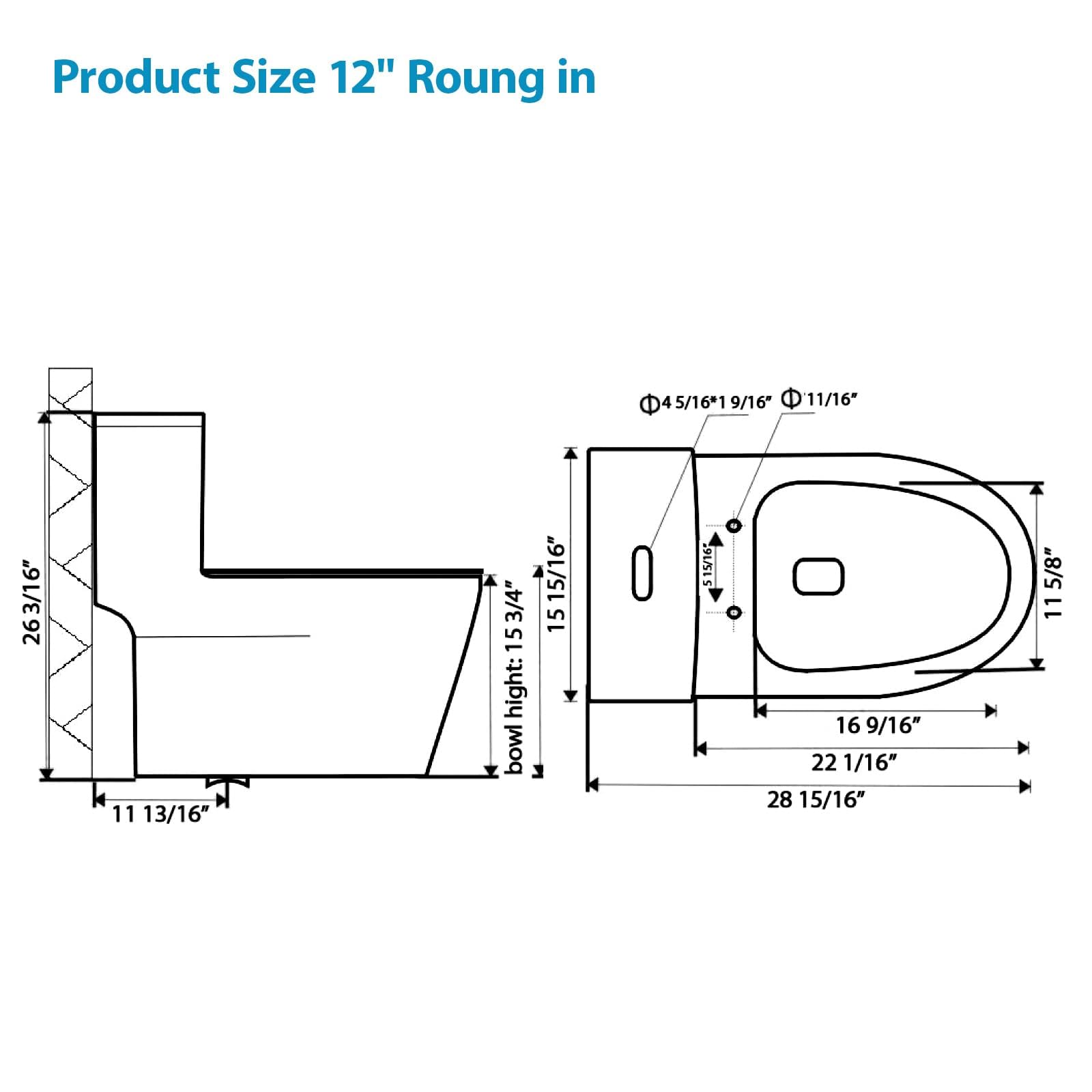 Logmey Elongated One Piece Toilet - White Rotary Dual Flush