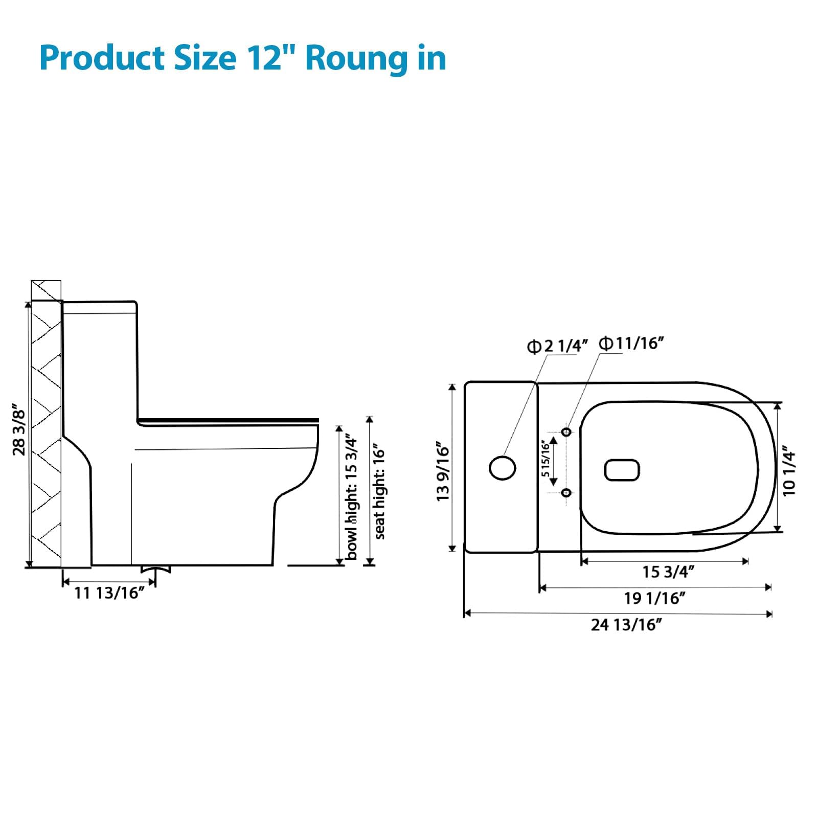 Logmey Elongated One Piece Toilet - White Siphonic Comfort Height