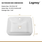 Logmey 19''x15'' Bathroom Sink - Above Counter Vessel Single Bowl - White Porcelain Ceramic