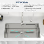 Logmey 33'' Waterfall Kitchen Sink - Undermount Single Bowl with Pull-out Faucet & Control Knob - Silver Stainless Steel
