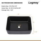 Logmey 19''x15'' Bathroom Sink - Above Counter Vessel Single Bowl - Black Porcelain Ceramic