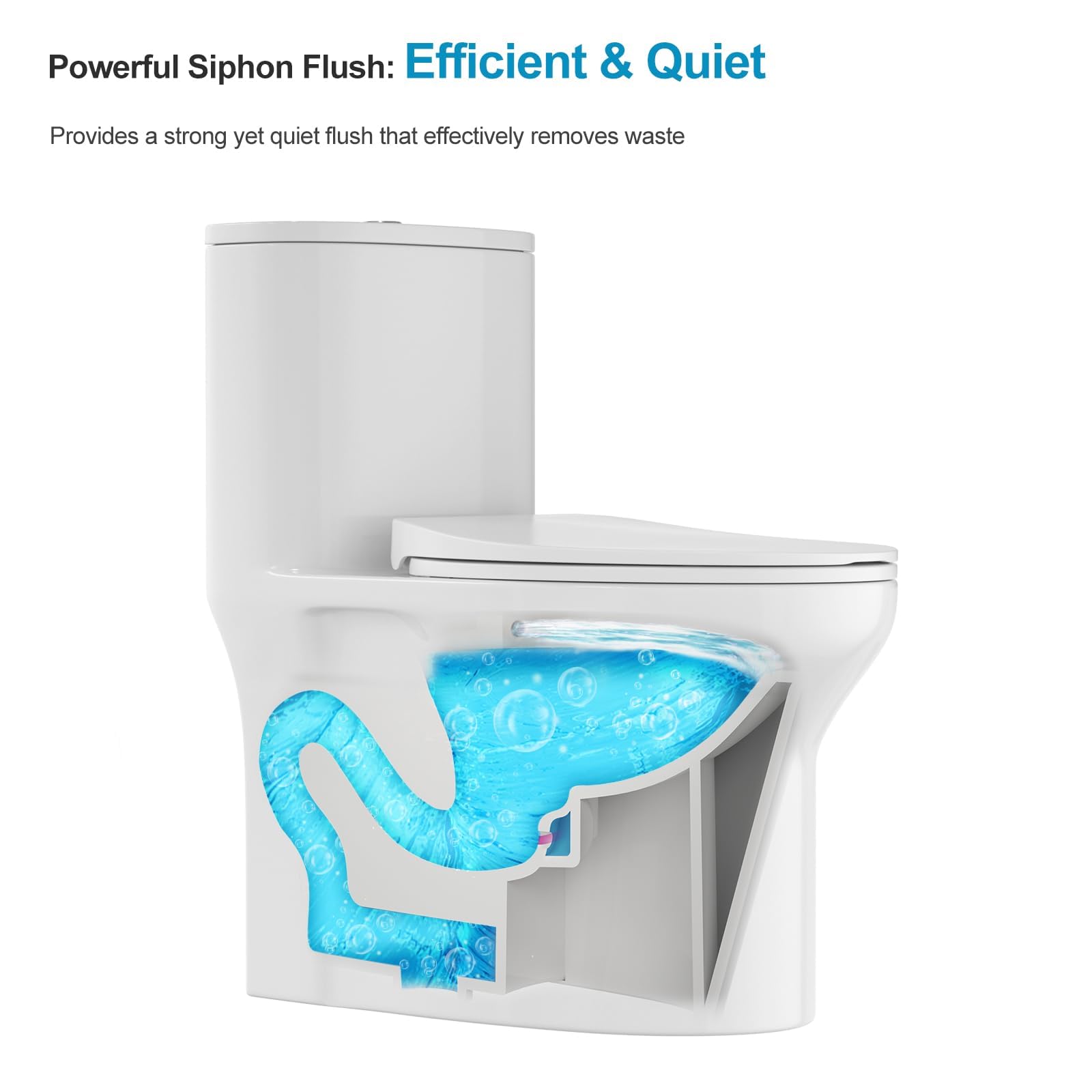 Logmey Elongated One Piece Toilet - White Siphonic Dual Flush