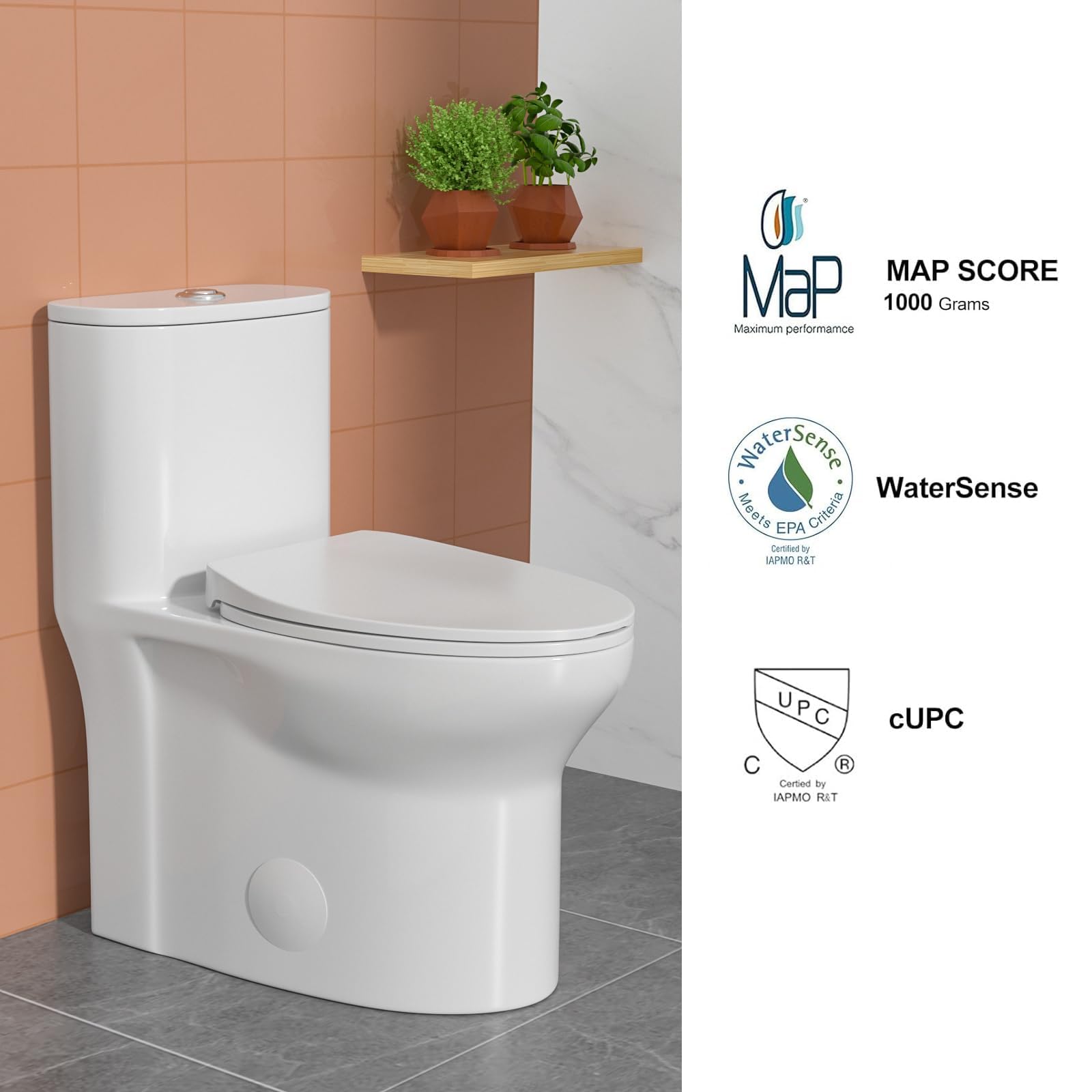 Logmey Elongated One Piece Toilet - White Siphonic Dual Flush