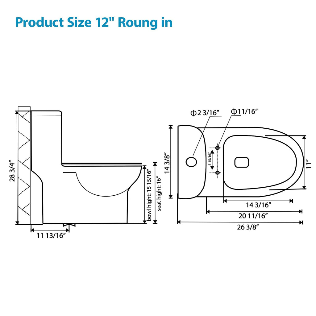 Logmey Elongated One Piece Toilet - White Siphonic Dual Flush