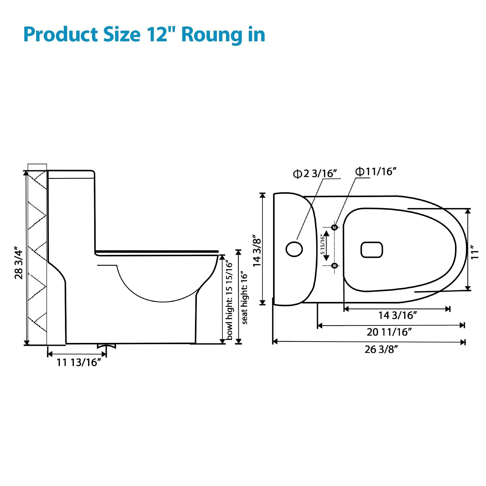 Logmey Elongated One Piece Toilet - White Siphonic Dual Flush