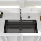 Logmey 33'' Double Step Waterfall Workstation Sink - Undermount Single Bowl with Faucet - Gunmetal Black NANO-PVD Stainless Steel
