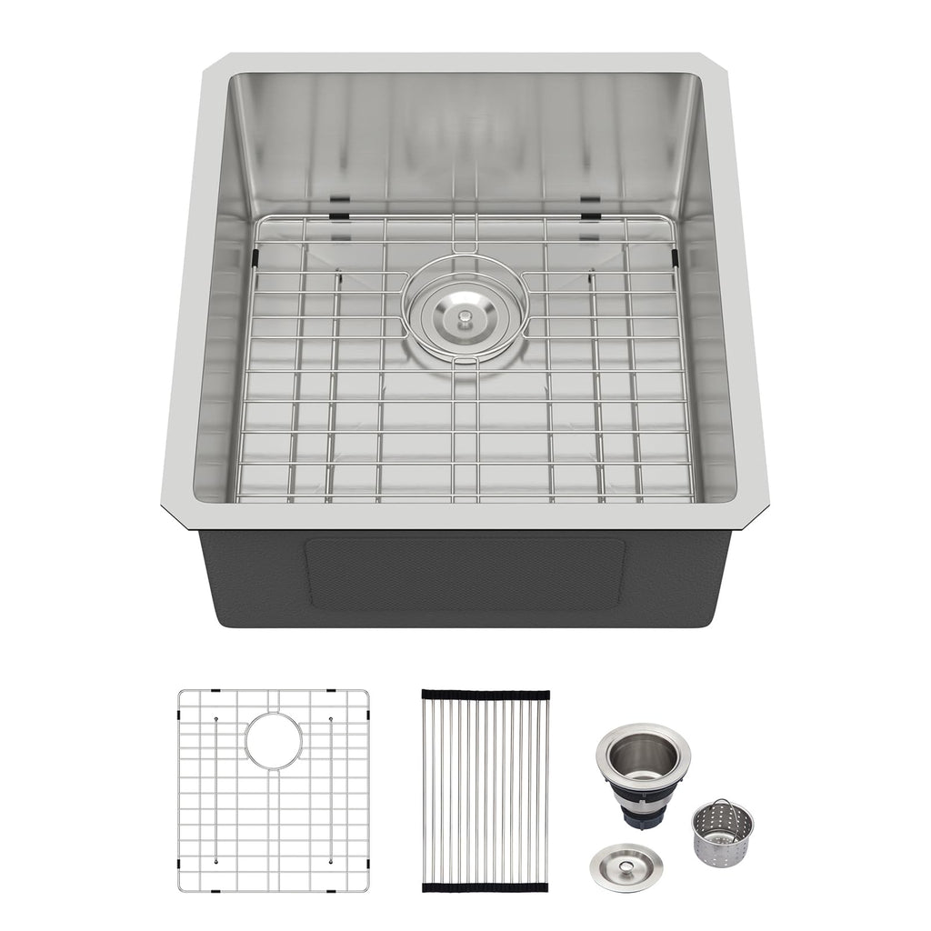 Logmey 19x20 Inch Undermount Single Bowl Stainless Steel Bar Sink