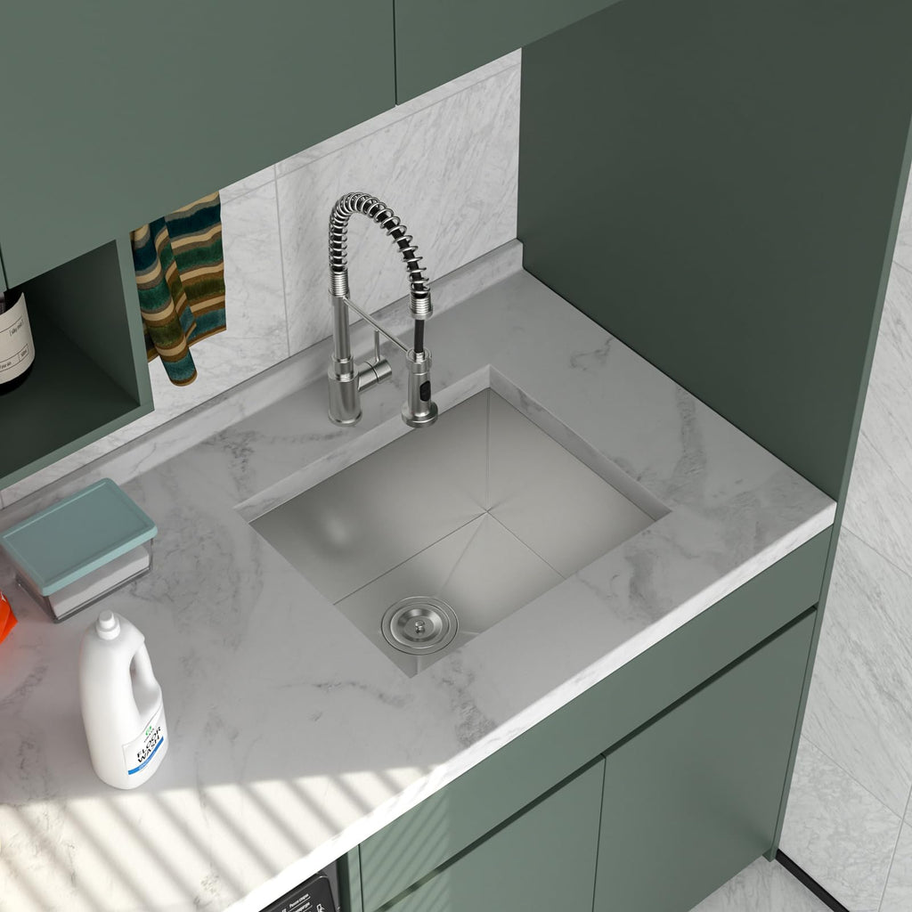 Logmey 21'' Laundry Utility Sink - Undermount Deep Single Bowl - Silver Stainless Steel