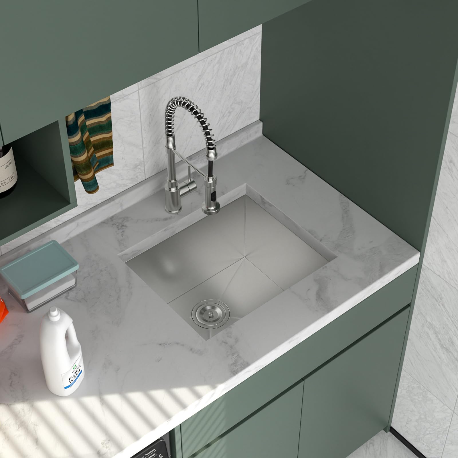 Logmey 21'' Laundry Utility Sink - Undermount Deep Single Bowl - Silver Stainless Steel