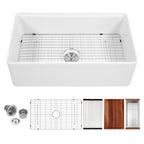 Logmey 33 Inch White Workstation Single Bowl Apron Front Fireclay Ceramic Farmhouse Sink