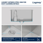 Logmey 21'' Laundry Utility Sink - Undermount Deep Single Bowl - Silver Stainless Steel