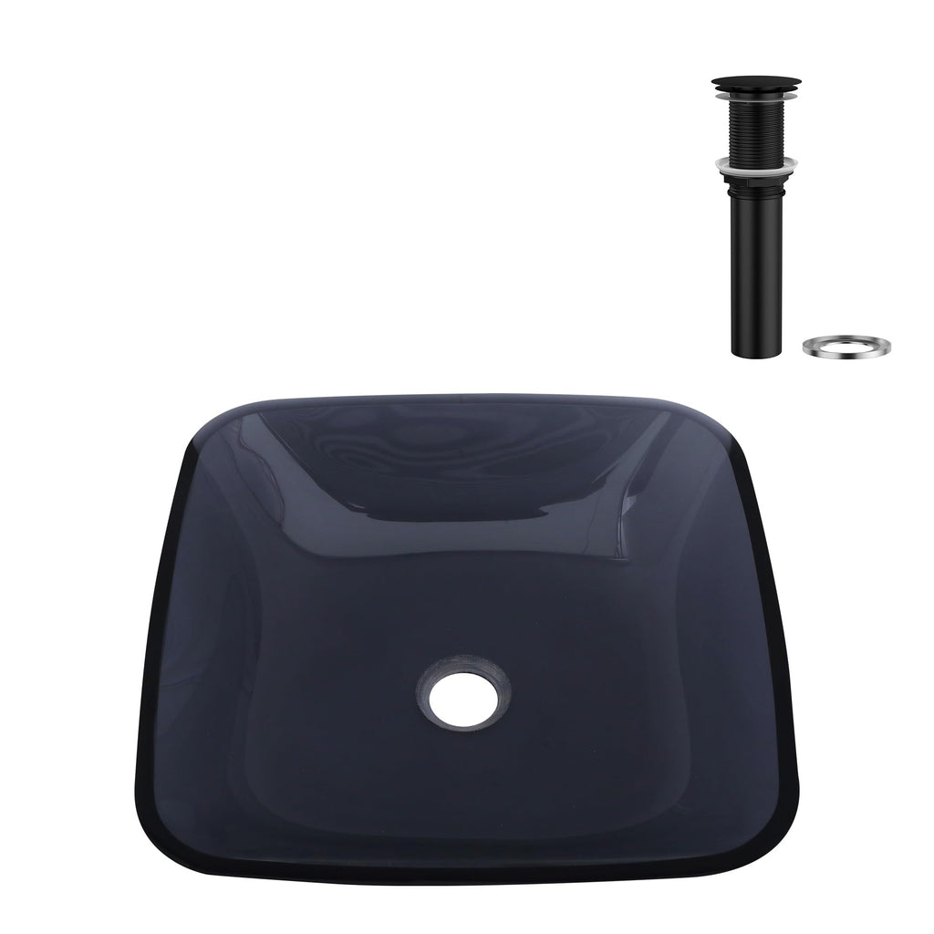 Logmey 16'' Glass Bathroom Vessel Sink Vanity Coun