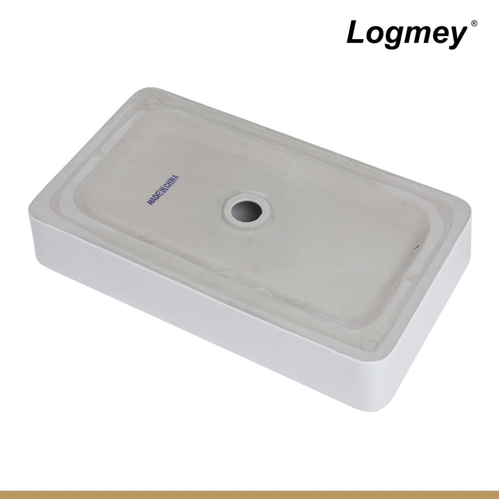 Logmey 24''x14'' Bathroom Sink - Rectangular Above Counter Vessel Single Bowl - White Porcelain Ceramic