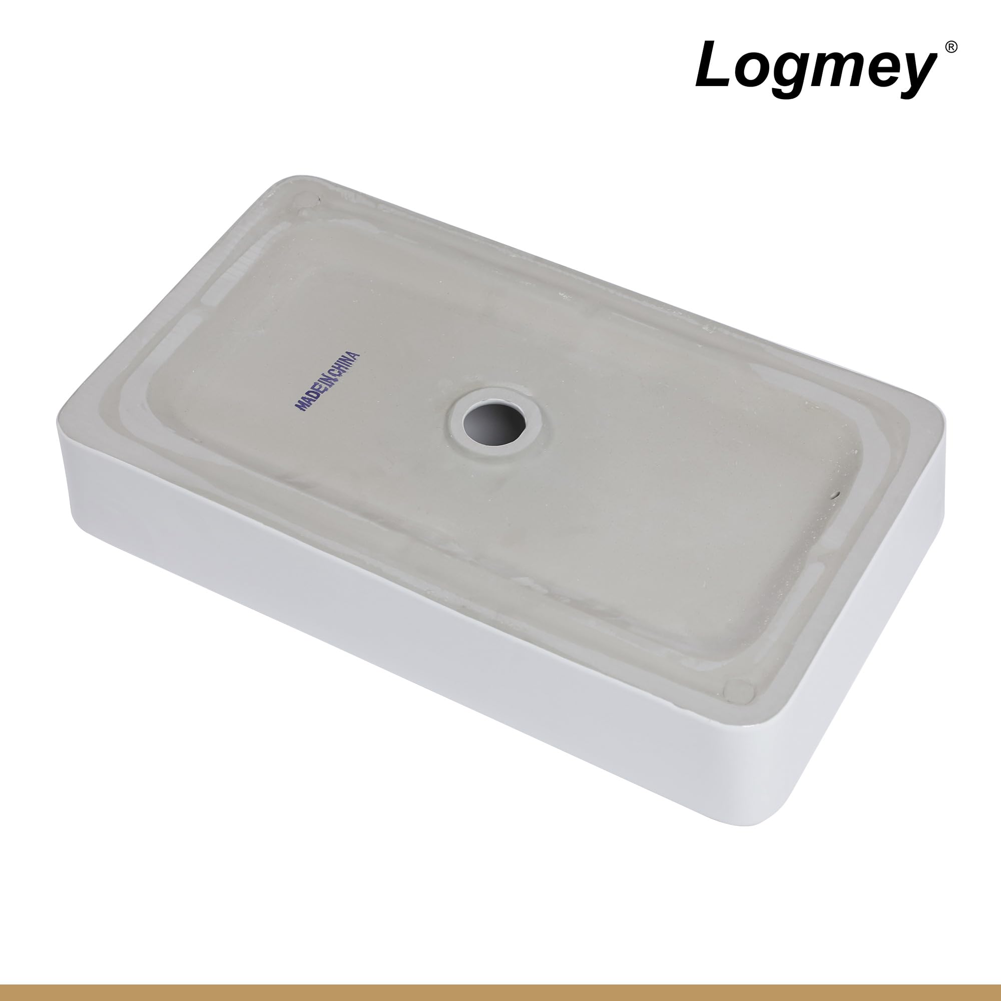 Logmey 24''x14'' Bathroom Sink - Rectangular Above Counter Vessel Single Bowl - White Porcelain Ceramic